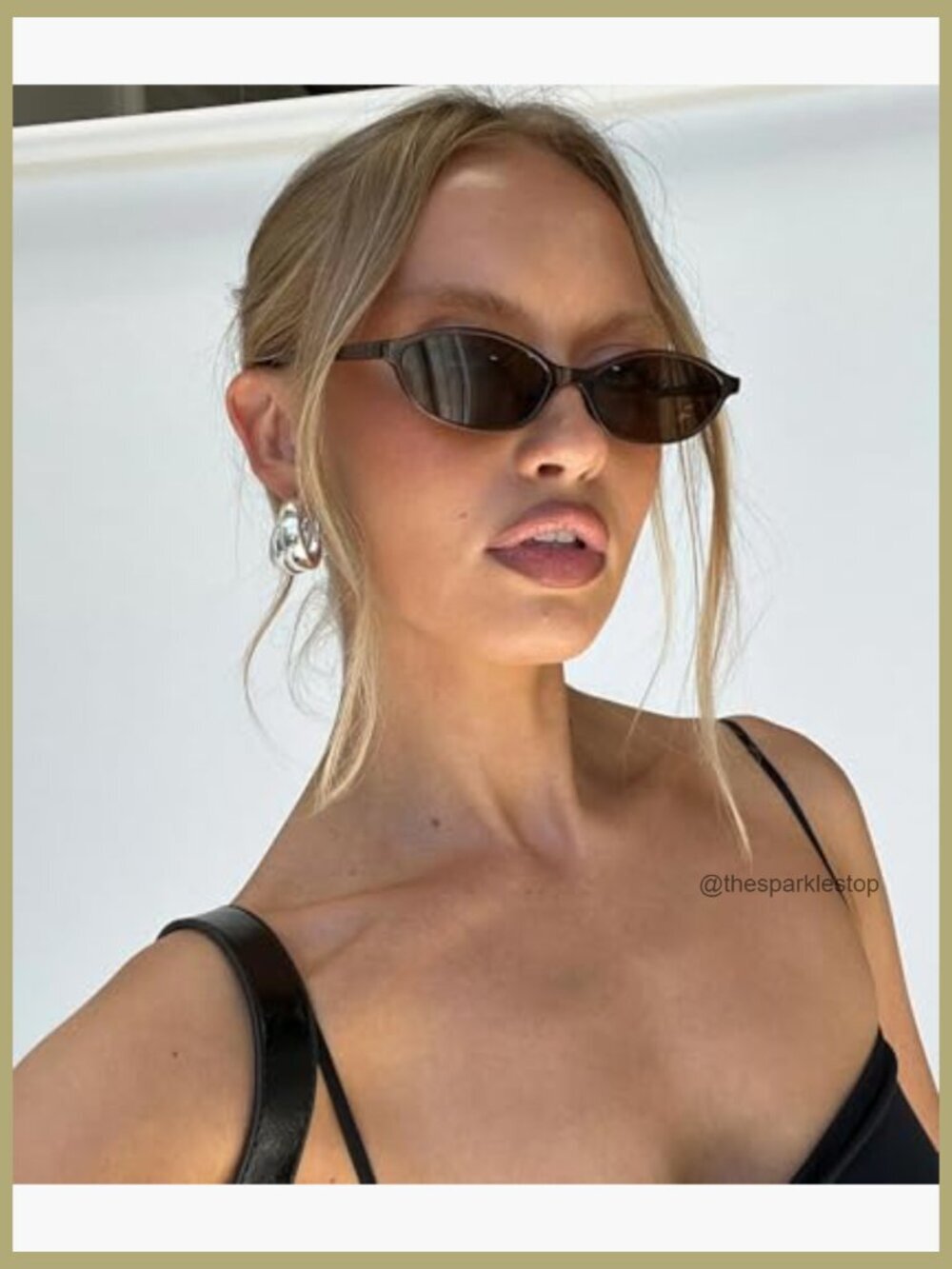Retro Oval Cat Eye Sunglasses Thin Narrow 100% UV Protection Lightweight - Picture 6 of 7